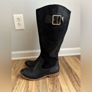 Kork ease Rue tall black leather & suede buckle boots Women's sz 6.5